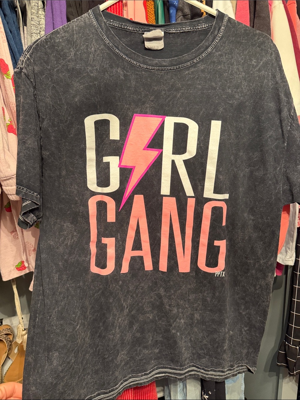 GRL GANG Black Graphic Tee with Pink Accent